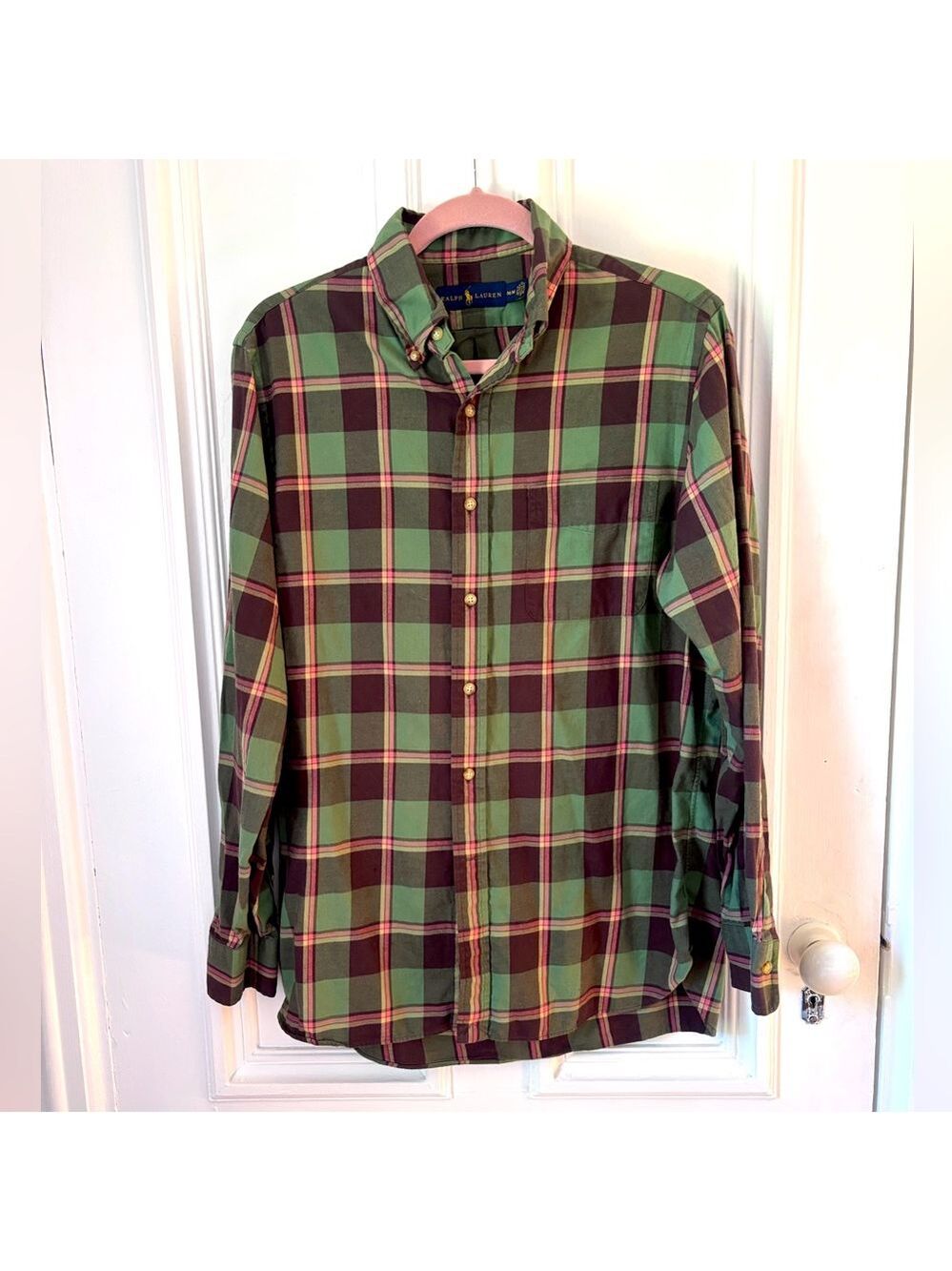 Vintage Ralph Lauren Brushed Cotton Long Sleeve Plaid Button Down Shirt Size M